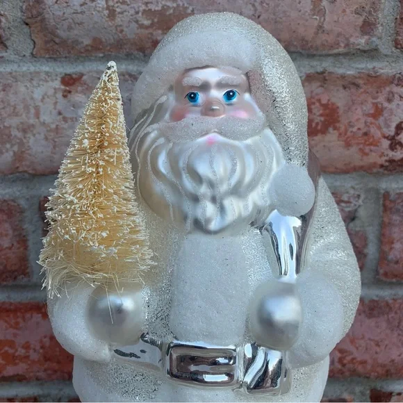Vintage Dept 56 Mercury Glass Santa Bottle Brush Tree Figurine - Picture 2 of 13
